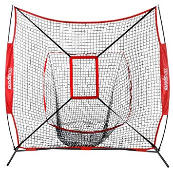 ZENY 7'×7' Baseball Softball Practice Net w/Strike Zone Hitting Batting Catching Pitching Training Net w/Carry Bag & Metal Bow Frame, Backstop Screen Equipment Training Aids