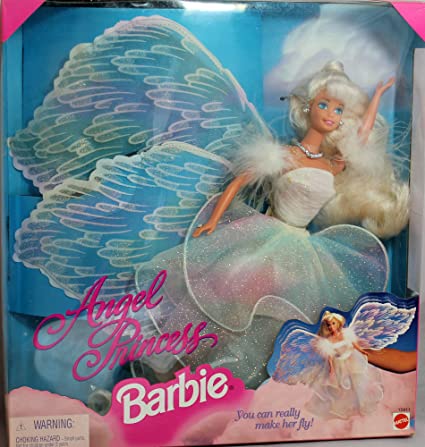 ANGEL PRINCESS BARBIE "Flying" DOLL w Glittery Gown & WINGS (1998)