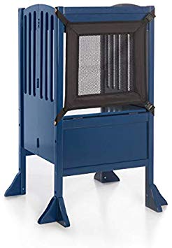 Guidecraft Contemporary Kitchen Helper Stool - Royal Navy: W/Keeper and Non-Slip Mat Adjustable Height Wooden Baking Tower, Folding Step Stool for Toddlers, Little Kids Learning Furniture