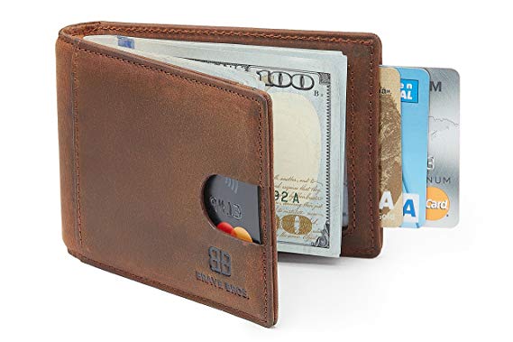 BRAVE BROS - Slim Bifold Genuine Leather front Pocket Wallet with Money Clip RFID Blocking Thin Minimalist Wallets for Men