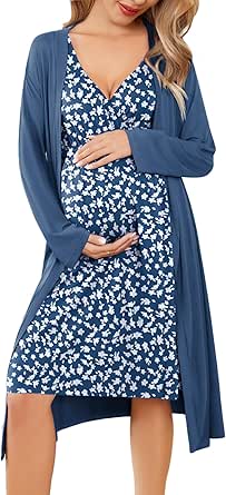 Ekouaer Maternity Nursing Gown and Robe Set Labor Delivery Nursing Nightgowns for Breastfeeding Pregnancy Clothes