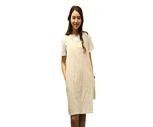 KKTech Japan Style Soft Cotton Linen Apron Solid Color Halter Cross Bandage Aprons Kitchen Cooking Clothes (Beige)