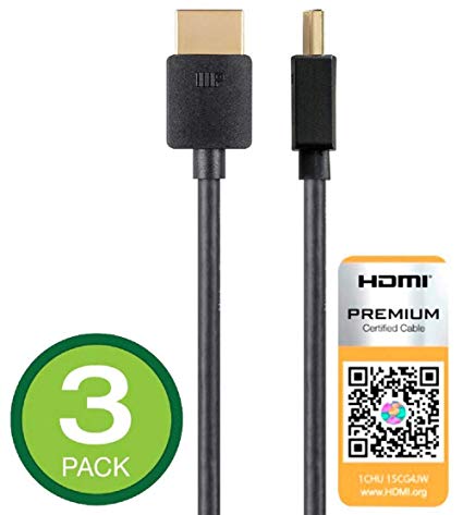 Monoprice High Speed HDMI Cable 3 Pack - 6 Feet - Black | Certified Premium, 4K@60Hz, HDR, 18Gbps, 34AWG, YUV 4:4:4 - Ultra Slim Series