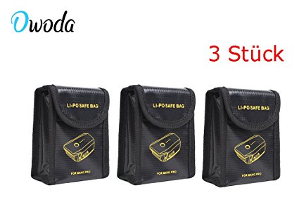 O'woda 3pcs Fireproof Explosion-proof Lipo Battery Safe Bag Sleeve Lipo Battery Guard Pouch Sack Charge Protection Bag for DJI MAVIC PRO (3 pieces)