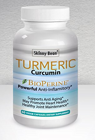 Skinny Bean® | Turmeric | Curcumin| BioPerene® Pain Relief Anti Inflammatory pure ground formula capsules pills with black pepper