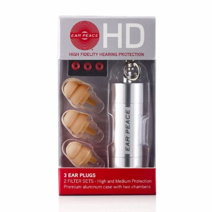 EarPeace HD High Fidelity Hearing Protection: Ear Plugs for Concerts & Music Professionals (Silver/Tan)