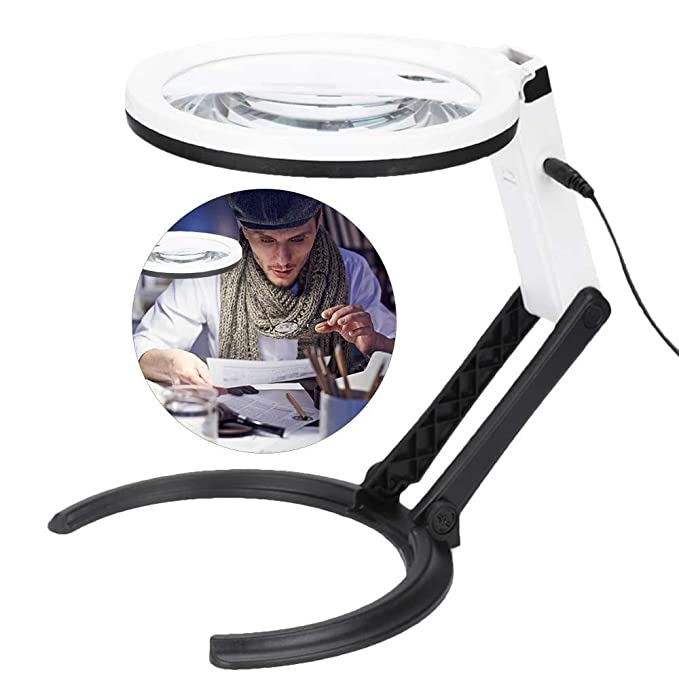 Magnifier Lamp with Light, 1.8X 5X Folding Design Table Magnifier LED Lighted Magnifying Glass Lamp Magnifier Desk Lamp