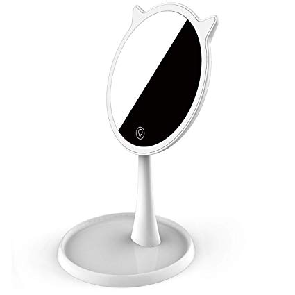 Friengood LED Lighted Makeup Mirror, Bright Light Vanity Makeup Mirror with Touch Screen, USB Rechargeable and 75° Adjustable Rotation Countertop Cosmetic Mirror for Home & Trip - White