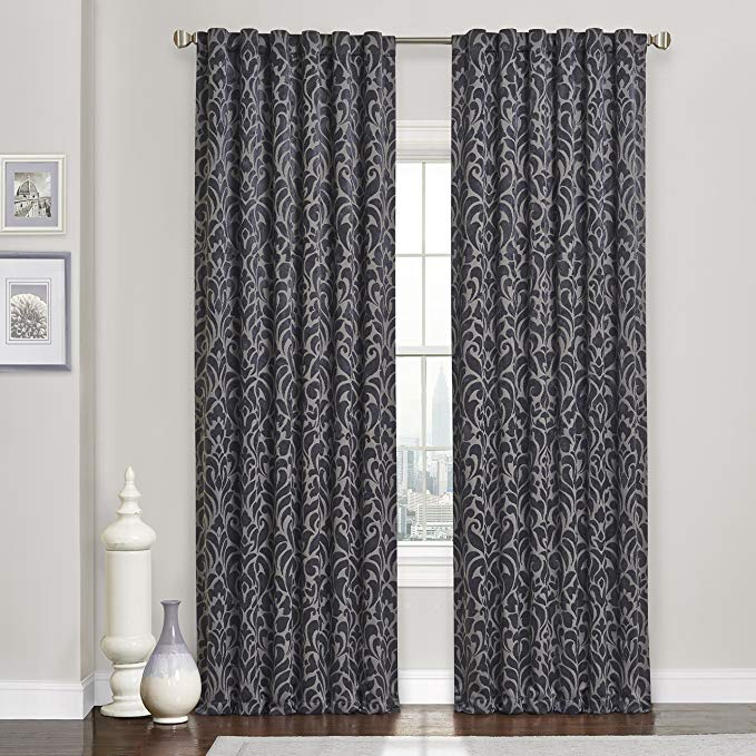 Eclipse Thermaweave Carven Blackout Window Curtain Panel, 52 x 63, Black