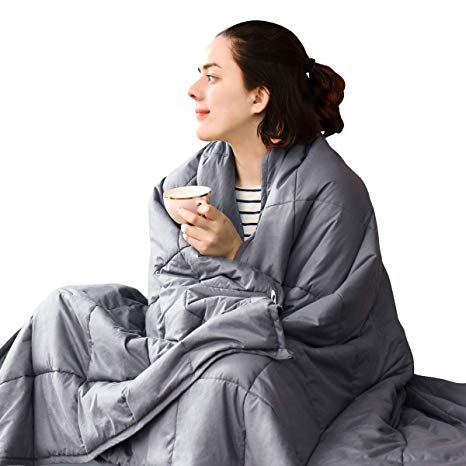Subrtex 100% Cotton Weighted Blanket Cooling 20lbs Heavy Blanket with Glass Beads Calm Sleeping for Adult(60"X80" 20lbs)