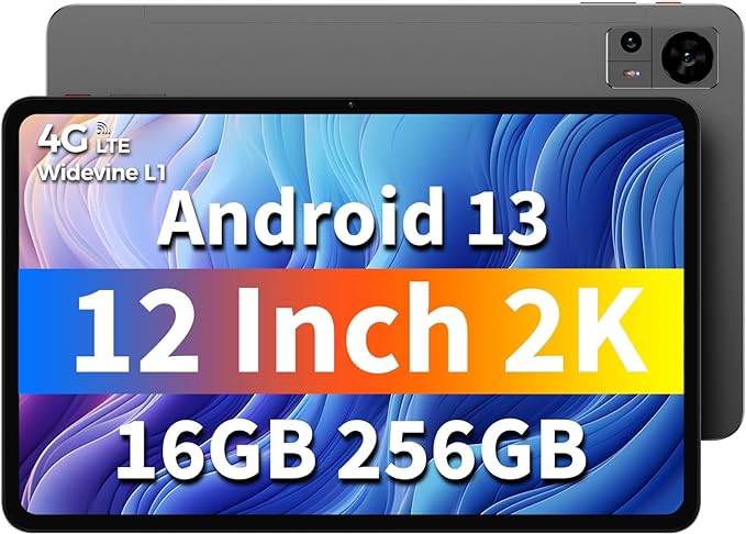 TECLAST Tablet 12 inch Android 13 Tablets, T60 with 256GB Storage(Expand to 1TB), Unisoc T616 CPU, 8000mAh  18W PD Fast Charger, 4 Speakers, 5G WiFi 4G LTE, Dual 13MP Camera,GPS