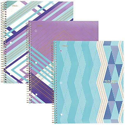 Five Star Spiral Notebooks, 1 Subject, College Ruled Paper, 100 Sheets, 11" x 8-1/2", Interrupt Purple, V Purple, ZigZag Purple, 3 Pack (38505)