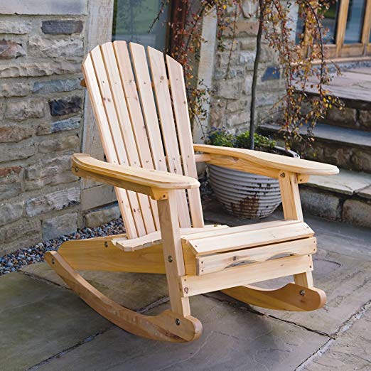 Trueshopping Adirondack Bowland Rocking Chair Armchair Garden Patio in natural solid wood Comfortable curved backrest Perfect Outdoor Indoor use