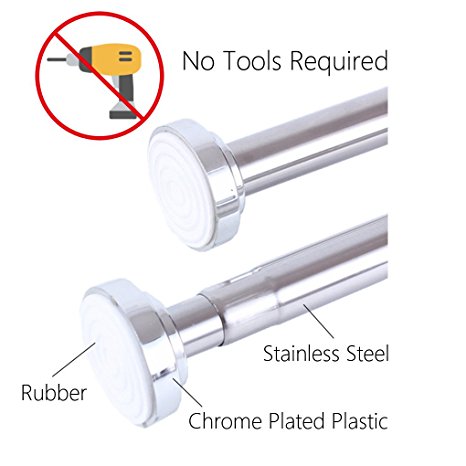 No Drill Stainless Steel Extendable Curtain Rod, Shower Curtain Rod, Tension Closet Rod, Hanging Rod (49.3"-86.6")