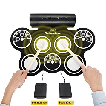 Roll Up Drum OLEY Portable Electronic Drum Kit Built in Speaker Headphone Jack for Practice Starters Kids Support Drum Game Connect Audio Output with USB MIDI Jack