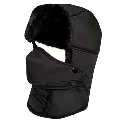LETHMIK Winter Trapper Ushanka Hat Unisex Faux Fur Bomber Hat with Breathable Mask