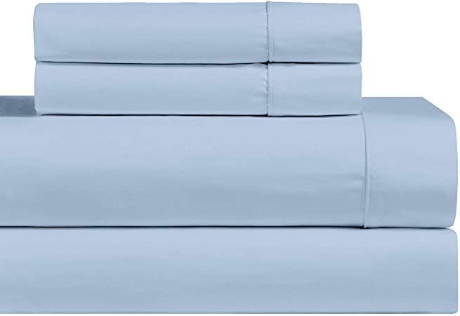 Abripedic Solid 1000-Thread-Count, 100-Percent Cotton, 22-Inch Extra Deep Pocket, California King 4PC Bed Sheets Set, Blue