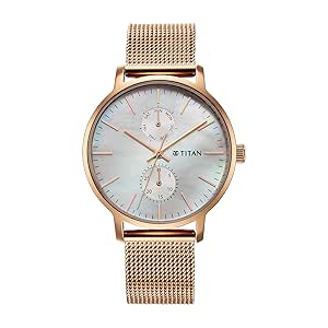 Titan Workwear Slimline Mother of Pearl Dial Analog with Day and Date Stainless Steel Strap Watch for Women-NS95143WM01