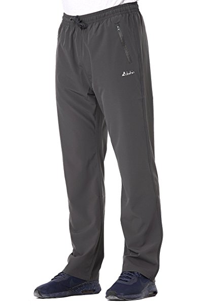 Clothin Men's Stretch Elastic-Waist Drawstring Pants with Front Zipper Pockets