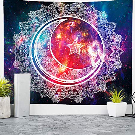 Nidoul Psychedelic Wall Tapestry, Boho Mandala Moon Tapestry Wall Hanging, Hippie Sun Forest Tapestry, Wall Art Decoration for Bedroom Living Room Dorm, Window Curtain Picnic Mat