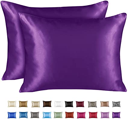 ShopBedding Luxury Satin Pillowcase for Hair – King Satin Pillowcase with Zipper, Grape (Pillowcase Set of 2) – Blissford