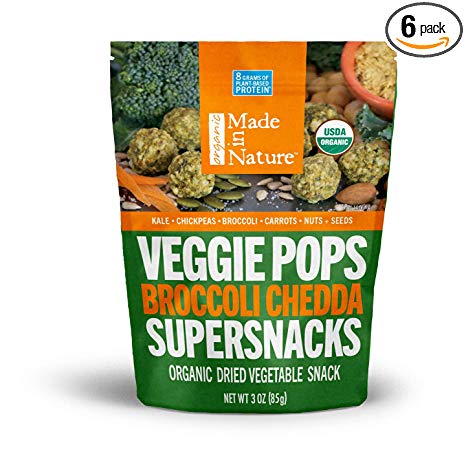 Made in Nature Organic Veggie Pops - Broccoli Chedda 3oz (pack of 6) - Non-GMO Vegan Veggie Snack