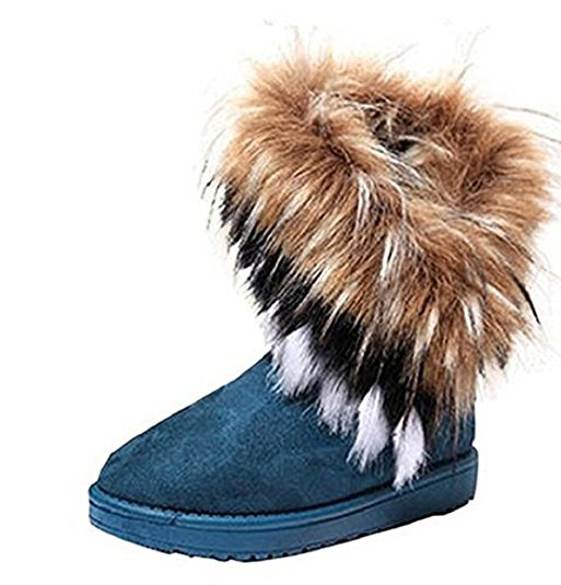 women winter warm high long snow Ankle boots faux fox rabbit fur tassel shoes