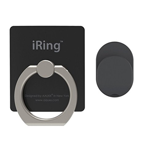 AAUXX iRing Premium Set : Safe Grip and Kickstand for Smartphones and Tablets with Simplest Smartphone Mount - Jet Black