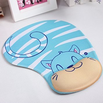 Onwon High Quality Cartoon Wrist protected Personalized Computer Decoration Gel Wrist Rest Mouse Pad Ergonomic Design Memory Foam Mouse Pad Gel Mouse Pad/Wrist Rest(Blue Cat Style)