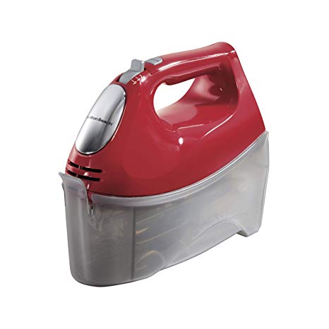 Hamilton Beach 6-Speed Electric Hand Mixer with 5 Attachments (Beaters, Dough Hooks, and Whisk), Snap-On Case (62633R), Red