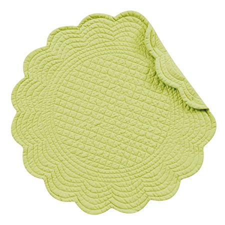 Set of 4 PCS Quilted,17" Round Placemats, Apple Green