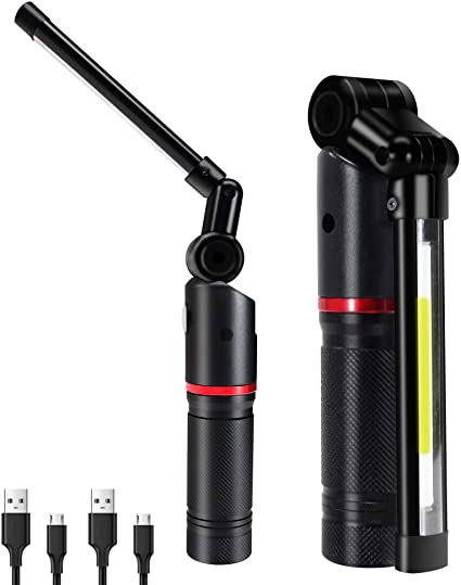 [2 PACK] LED Work Lights Rechargeable-Magnetic Work Light with 270°Rotate, 1800mAh, 10h Standby, 4 Work Modes, IPX5 Waterproof, LED Rechargeable Flashlight