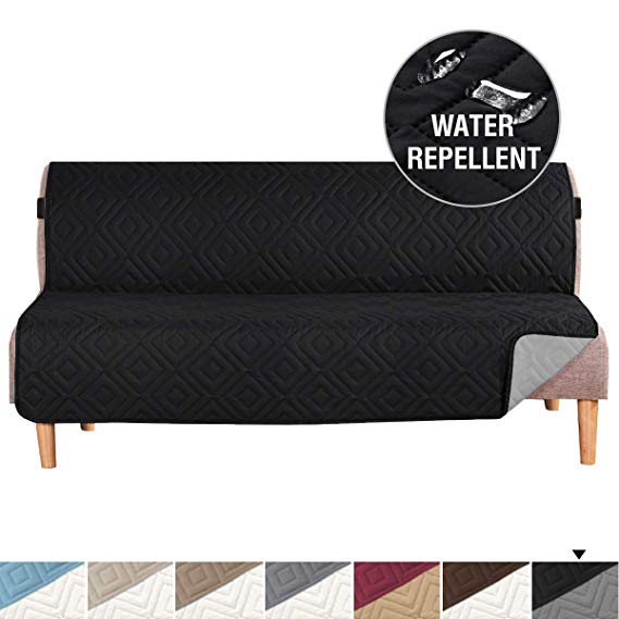 H.VERSAILTEX Water Repellent Reversible Furniture Protector for Futon, Couch Protectors for Dogs, Pets, Furniture Covers for Living Room, Couch Covers Seat Width Up to 70", 2" Straps (Black/Grey)