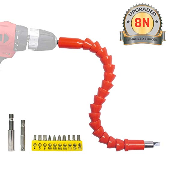 Enhanced Edition Flexible Extension Screwdriver Drill Bit Kit Adaptor w/Magnetic Connect Drive Shaft Tip | 1/4 in Power drill adapter   1/4 in Extender Extend Drill Bit Drill Bit Recept