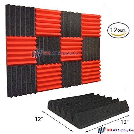 (12 Pk) 2"x12"x12" RED/CHARCOAL Acoustic Panels Soundproofing Foam Acoustic Tiles Studio Foam Sound Wedges (6T)