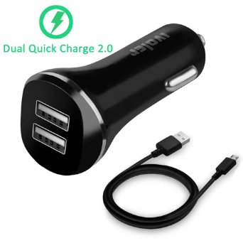 [Dual Quick Charge 2.0] Car Charger, iVoler 36W 2 Ports Adaptive Fast Charging USB Car Charger- Dual Turbo Rapid Ports Both Supports QC 2.0 [Included an 20AWG 6.6FT/2M Micro USB Cable](Black)
