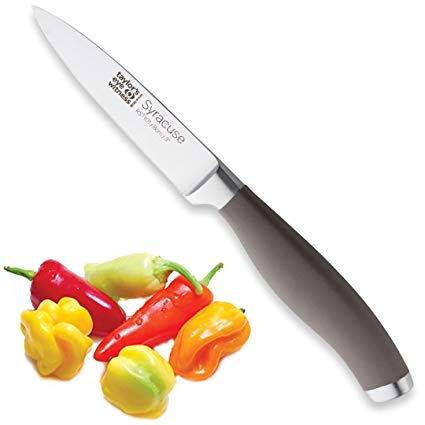 Taylors Eye Witness Syracuse Vegetable Paring Kitchen Knife - Professional 8cm/3.5” Cutting Edge, Multi Use. Ultra Fine Blade, Precision Ground Razor Sharp. Soft Textured Grey Handle, Excellent Grip.