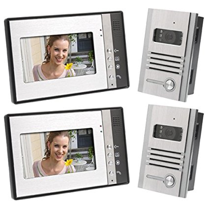 Docooler® Video Door Phone Intercom 7" LCD Full Color Doorbell Intercom Kit 2 Camera 2 Monitor