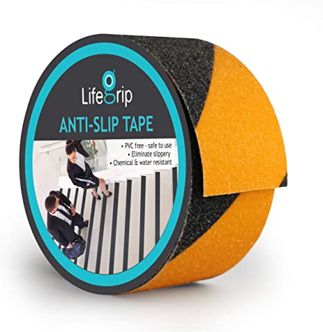 LifeGrip Anti Slip Traction Tape, 2 Inch x 15 Foot, Best Grip, Friction, Abrasive Adhesive for Stairs, Safety, Tread Step, Indoor, Outdoor, Caution Yellow/Black