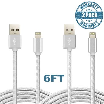 ZYD® Certified Nylon Braided 8 Pin Lightning to USB Cable (2 Pack, 6 Feet / 2 Meter）