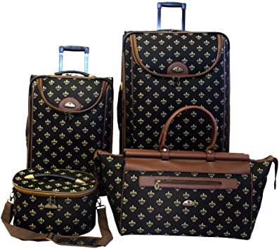 American Flyer Luggage Fleur De Lis 4 Piece Set, Black, One Size