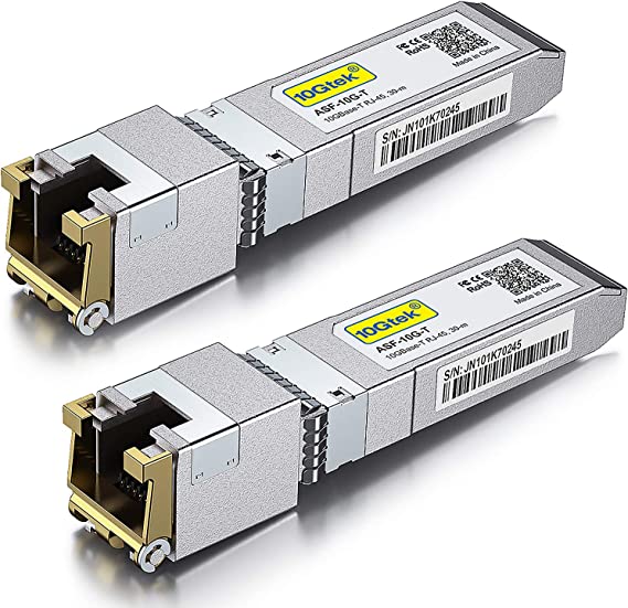10GBase-T SFP  Transceivers, 10G T, 10G Copper, RJ-45 SFP  CAT.6a, up to 30 meters, Compatible with Cisco SFP-10G-T-S, Ubiquiti UniFi UF-RJ45-10G, Fortinet, Netgear, D-Link, Supermicro Pack of 2