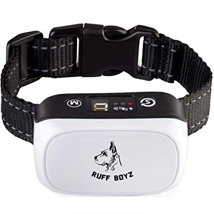 RUFF BOYZ [Newest 2019 Dog Bark Collar - Humane Bark Collar for Small Medium Large Dogs - Rechargeable Anti bark Collar - 3 Modes of Influence on The Dog Sound Warning Vibration Static Shock