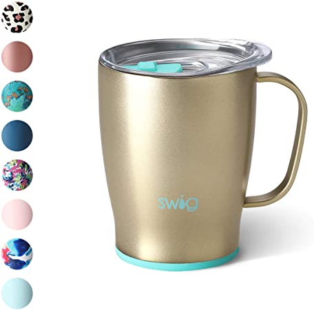 Swig Life 18oz Triple Insulated Travel Mug with Handle and Lid, Dishwasher Safe, Double Wall, and Vacuum Sealed Stainless Steel Coffee Mug in Shimmer Champagne Print (Multiple Patterns Available)