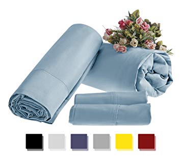 Mayfair Linen Hotel Collection 100% Egyptian Cotton - 500 Thread Count 4 Piece Sheet Set- Color Light Blue,Size TwinXL (1 Flat Sheet, 1 Fitted Sheet and 2 Pillow Cases)
