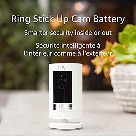 Ring Stick Up Cam Battery – HD security camera with two-way talk, Works with Alexa – White