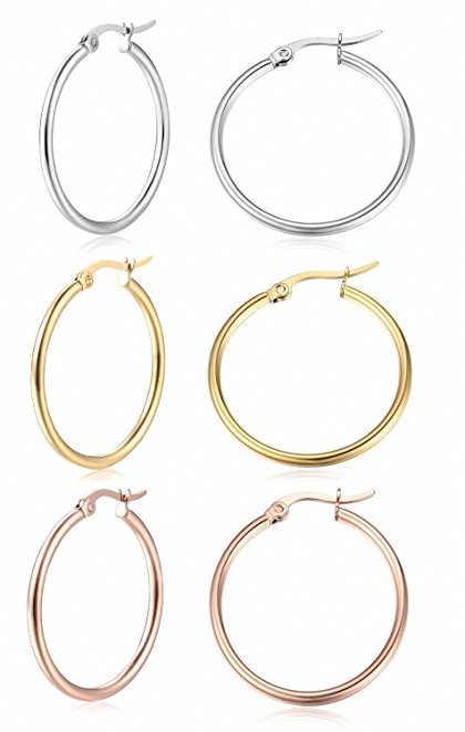 Sobly Jewelry Women's Surgical Stainless Steel Round Cute Small Charm Hoop Earrings 4 Pairs a Set