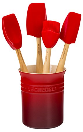 Le Creuset of America Craft Series 5Piece Utensil Set with Crock - Cerise