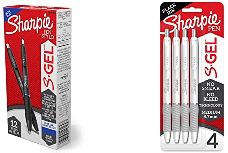 Sharpie S-Gel Gel Pens, Bold Point (1.0mm), Blue Ink Gel Pen, 12 Count & S-Gel, Gel Pens, Medium Point (0.7mm), Pearl White Body, Black Gel Ink Pens, 4 Count