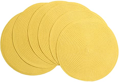 SHACOS Round Braided Placemats Set of 6 Place Mats for Dining Tables Washable (Yellow, 6)
